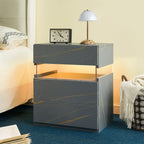 LED Nightstand with 3 Drawers & Acrylic Board — Multi-Color RGB LED Bedside Table | Modern Dresser | Spacious Nightstand Storage | Remote-Controlled Lighting | Bedroom, Living Room & Dorm | Particle Board + MDF | Grey+Gold