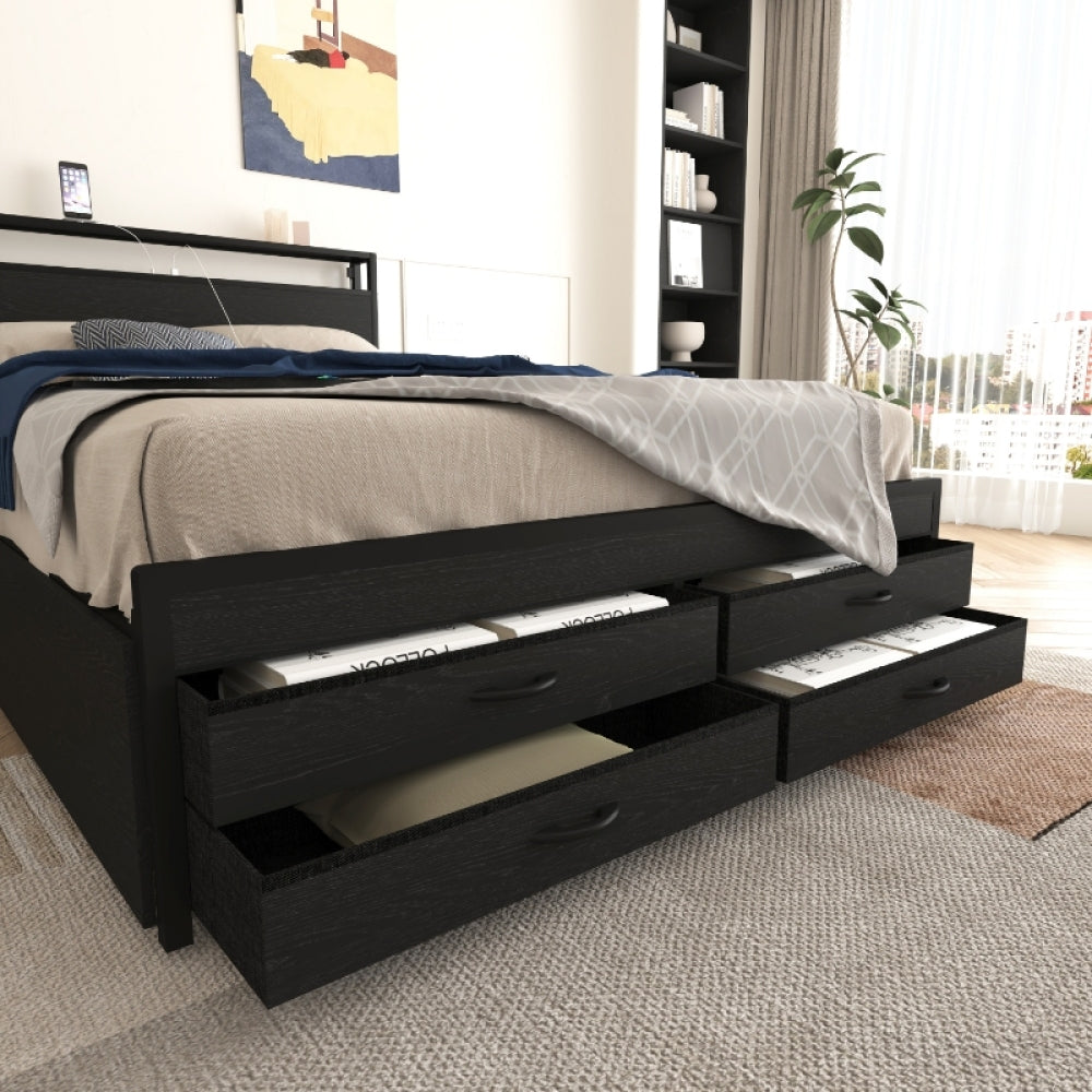 Metal Platform Bed with 4 Storage Drawers