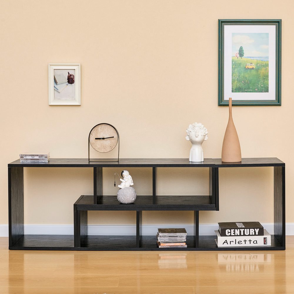 Modern Black Wood Grain MDF TV Stand