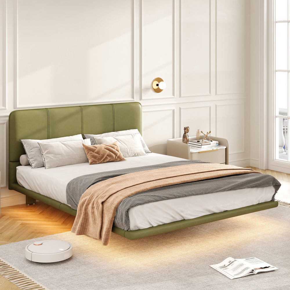 Floating PU Leather Platform Bed
