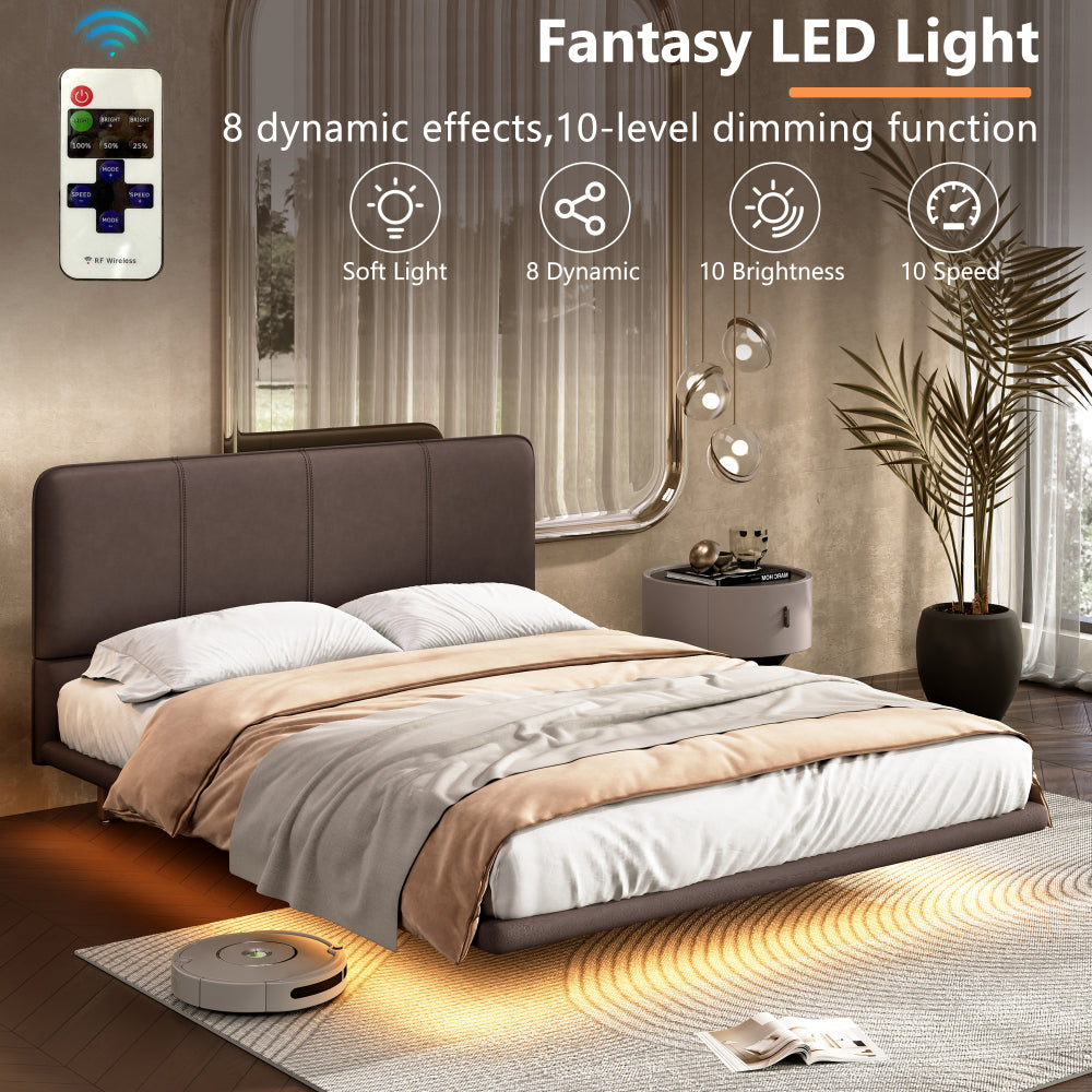 Floating PU Leather Platform Bed