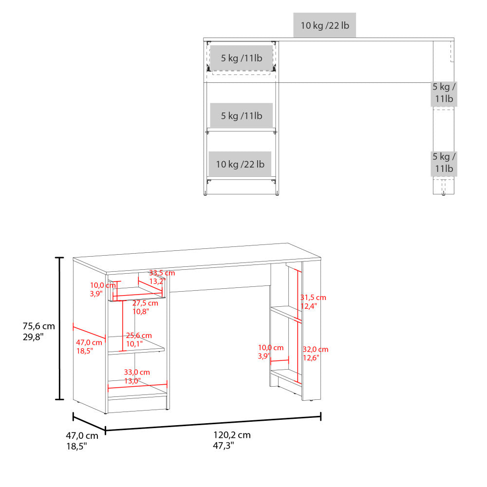 47" Modern Writing Desk with 1 Drawer + 4 Side