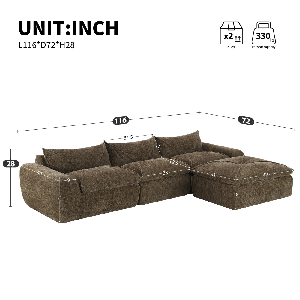 116" Fully Compressed 4-Seat Chenille Sectional