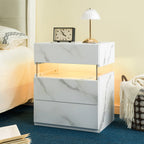 LED Nightstand with 3 Drawers & Acrylic Board — Multi-Color RGB LED Bedside Table | Modern Dresser | Spacious Nightstand Storage | Remote-Controlled Lighting | Bedroom, Living Room & Dorm | Particle Board + MDF | Grey+Gold