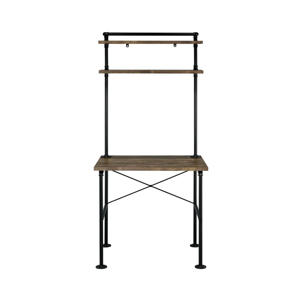 Rustic Oak and Black 2-Shelf Writing Desk