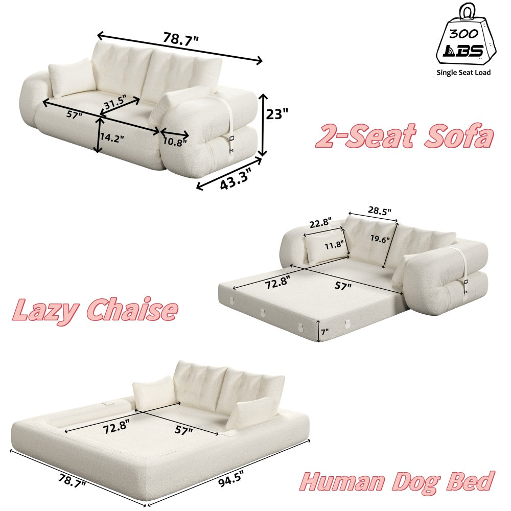 78.7" 3-in-1 Foldable Floor Sofa Bed