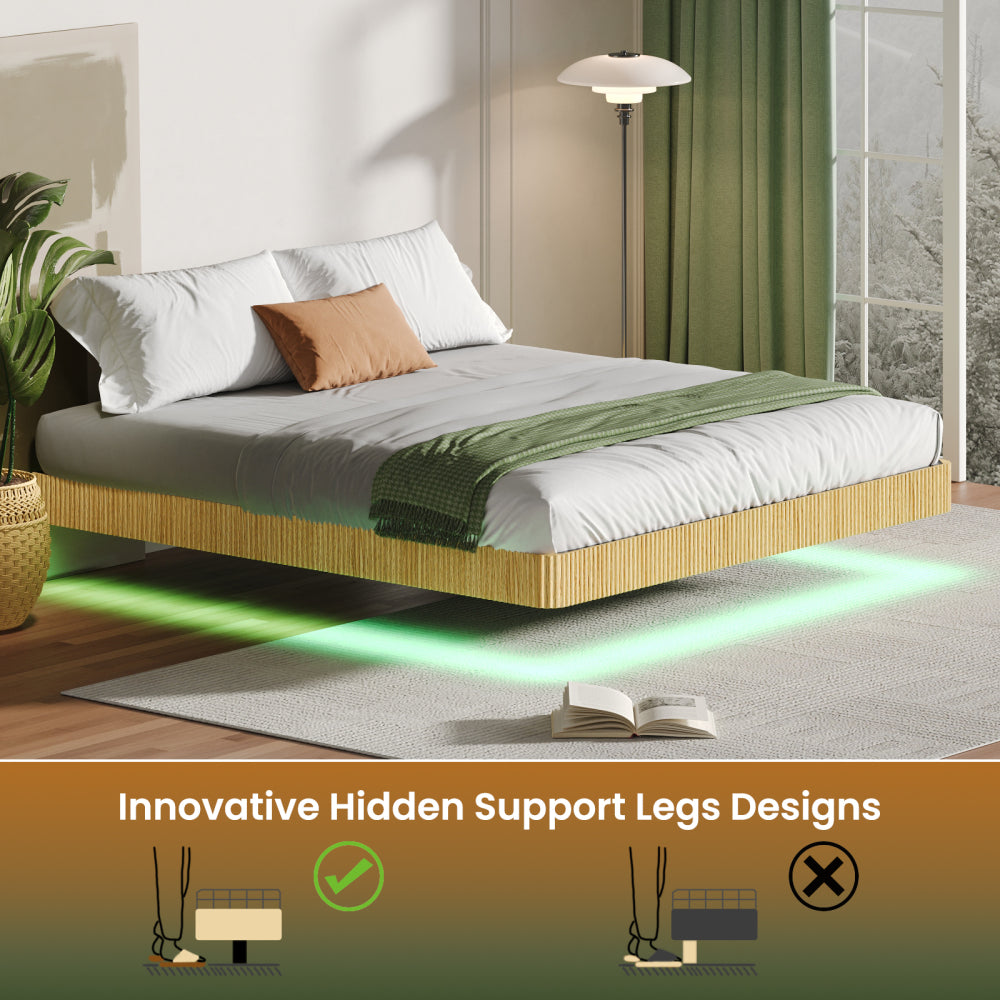 Oak King Floating Bed Frame with LED Lights