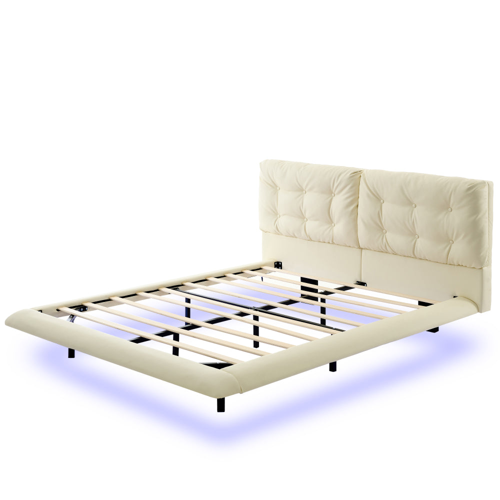 PU Leather Floating Platform Bed