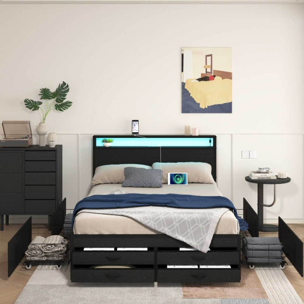 Metal Platform Bed with 4 Storage Drawers