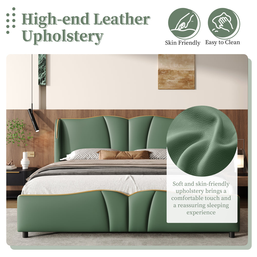 PU Leather Wingback Platform Bed