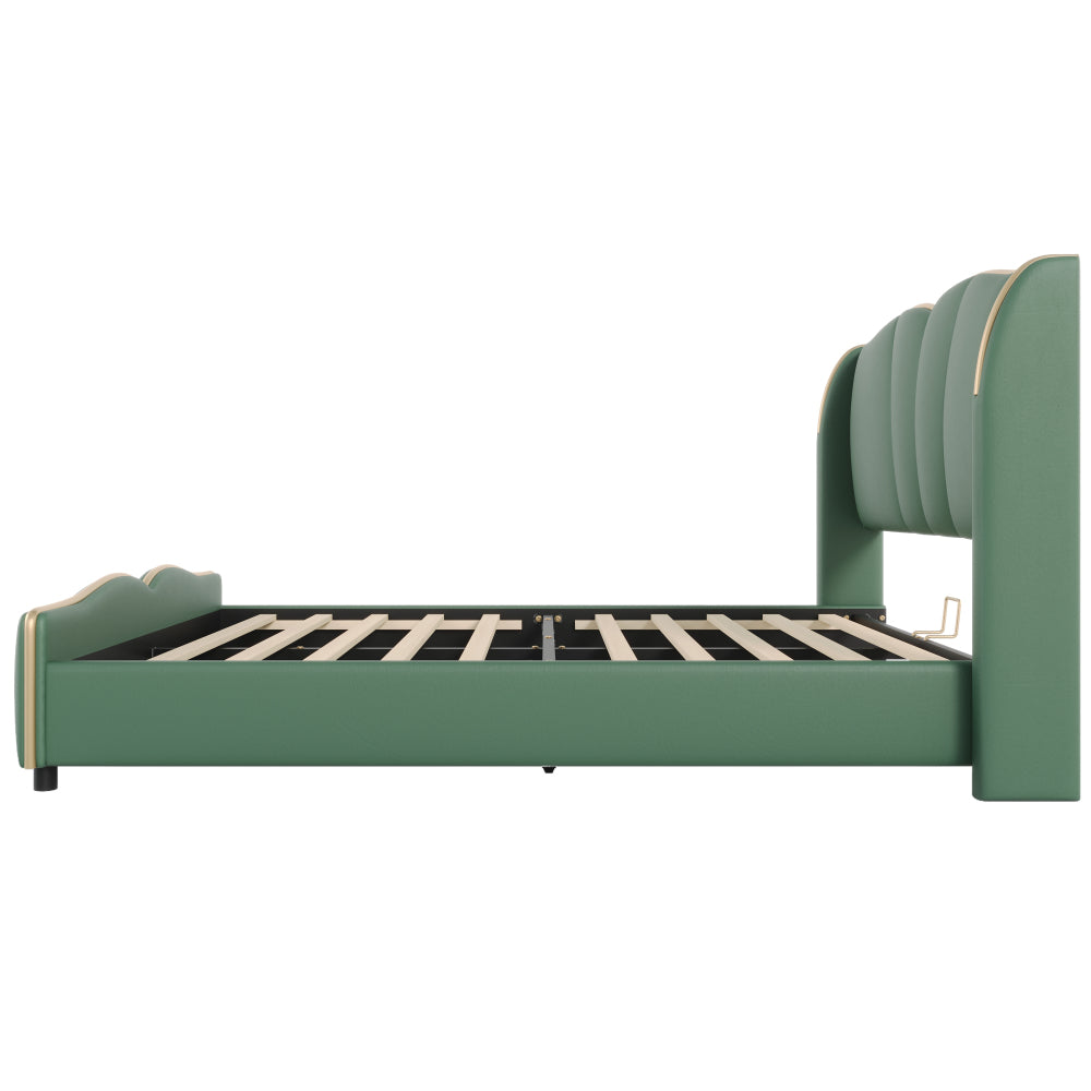 PU Leather Wingback Platform Bed