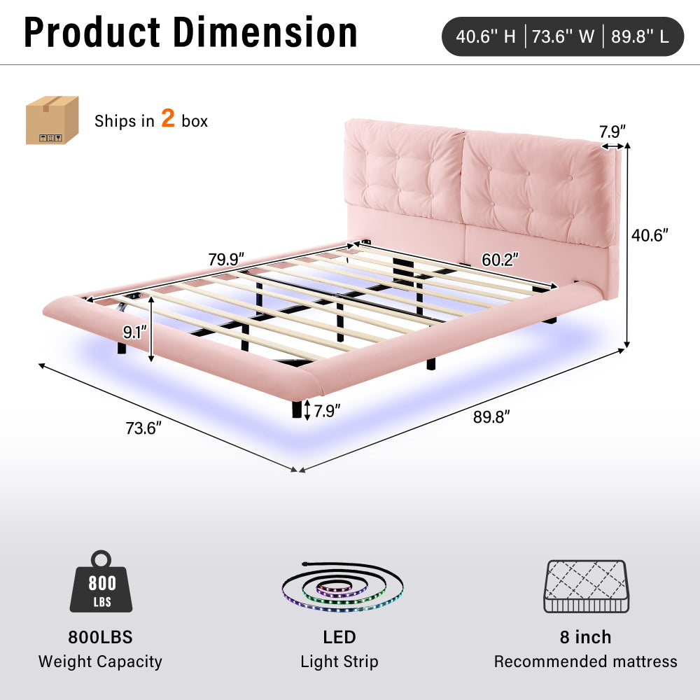 PU Leather Floating Platform Bed