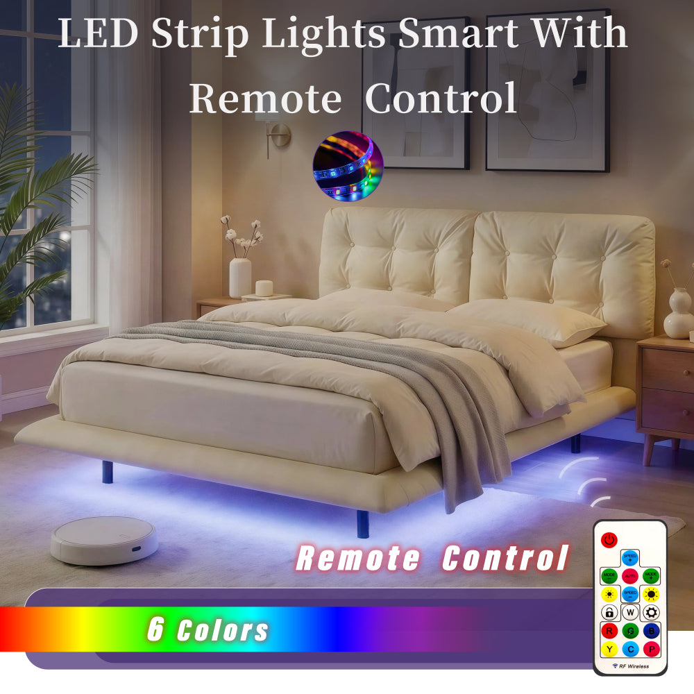 PU Leather Floating Platform Bed