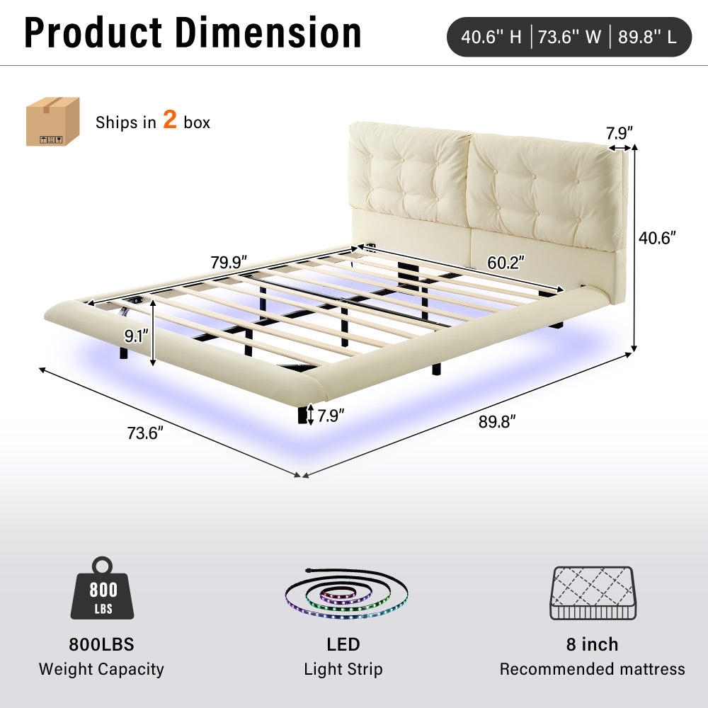 PU Leather Floating Platform Bed