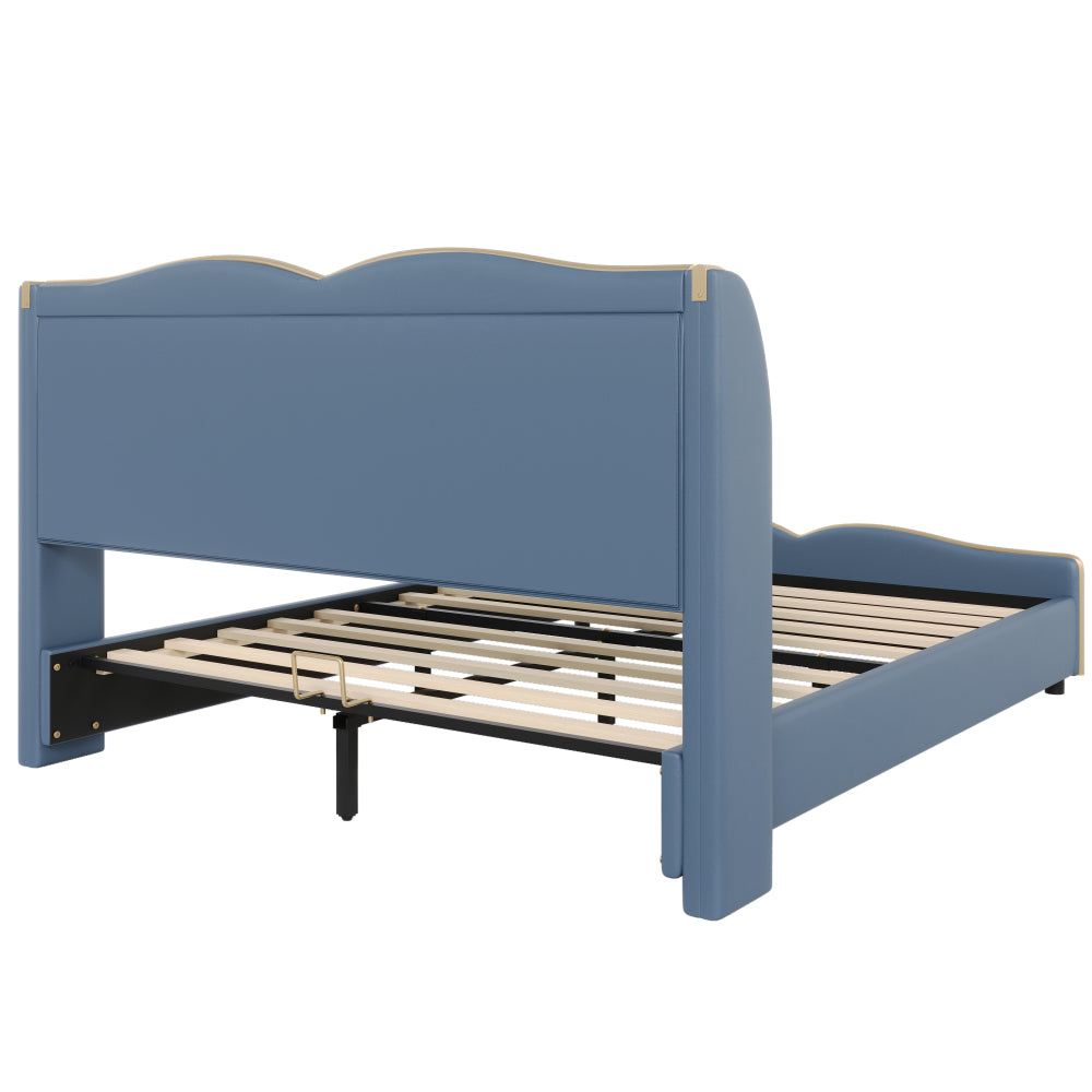 PU Leather Wingback Platform Bed