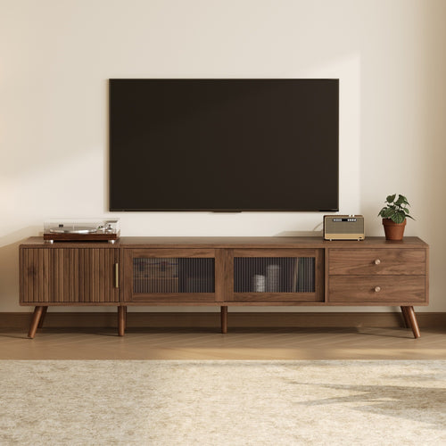 76" Modern Minimal Glass-Doors TV Stand for TVs