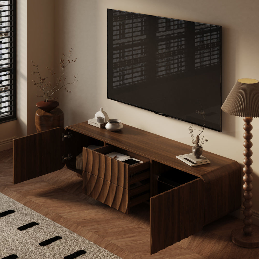58''Tv Console With Mid Century Unique Spiral