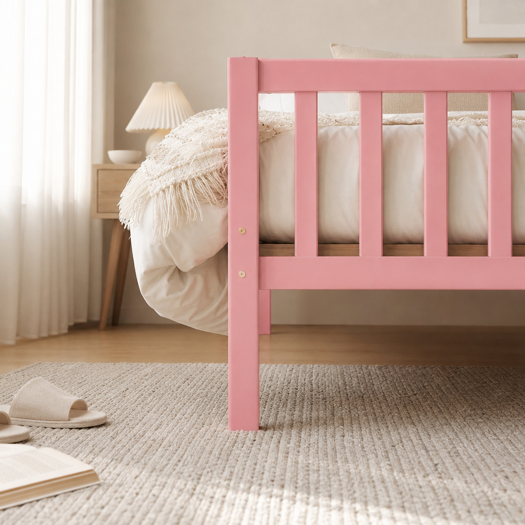Wood Platform Bed with Guardrails on Both Sides