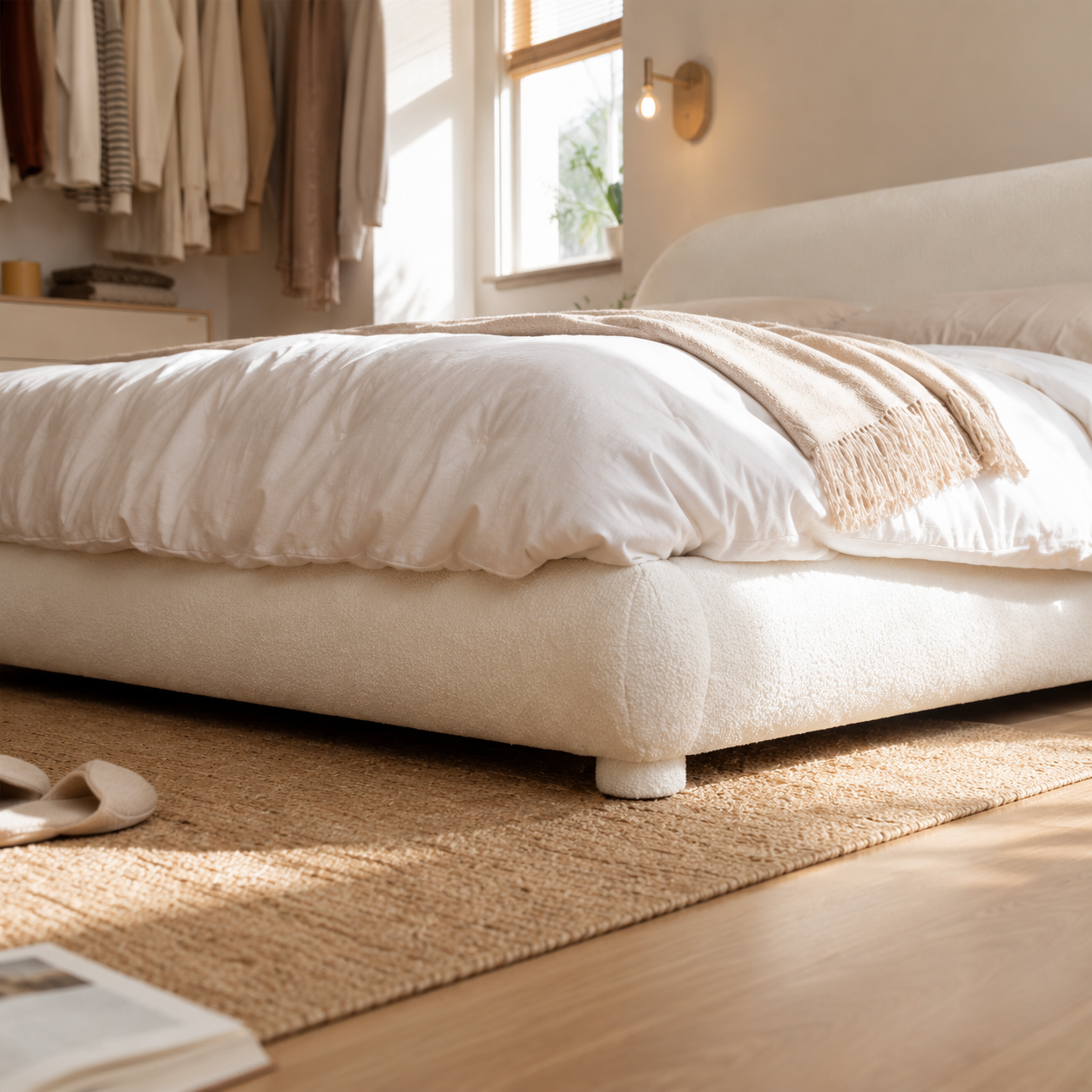 Boucle Upholstered Platform Bed