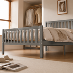 Wood Platform Bed with Guardrails on Both Sides