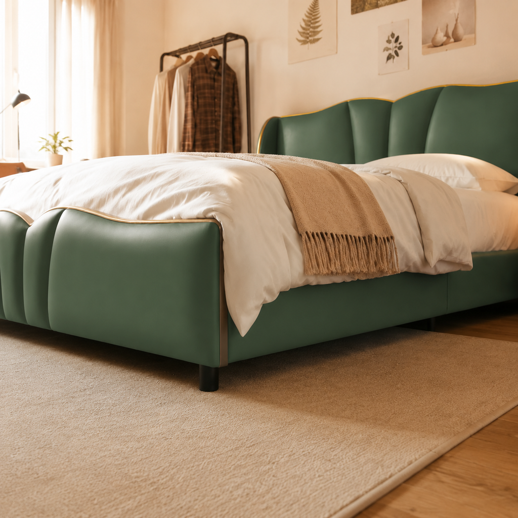 PU Leather Wingback Platform Bed