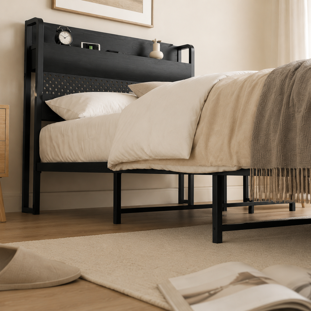 Metal Platform Bed with 4 Storage Drawers