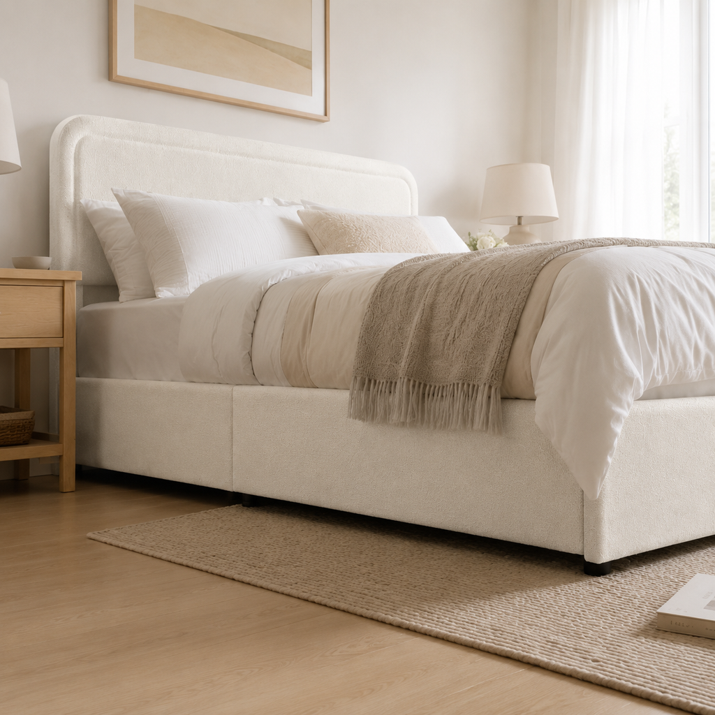 Platform Storage Bed with 4 Built-In Drawers