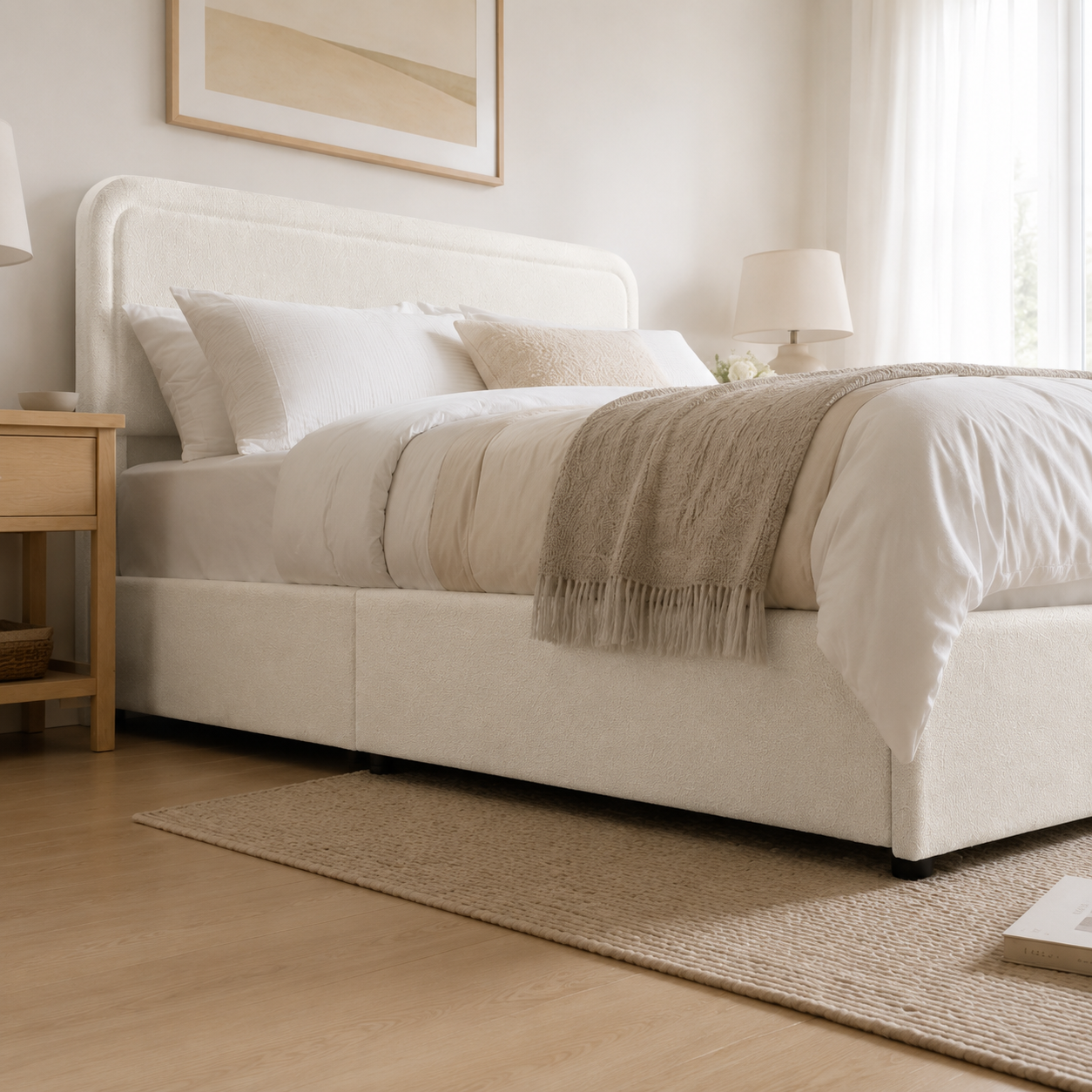 Platform Storage Bed with 4 Built-In Drawers
