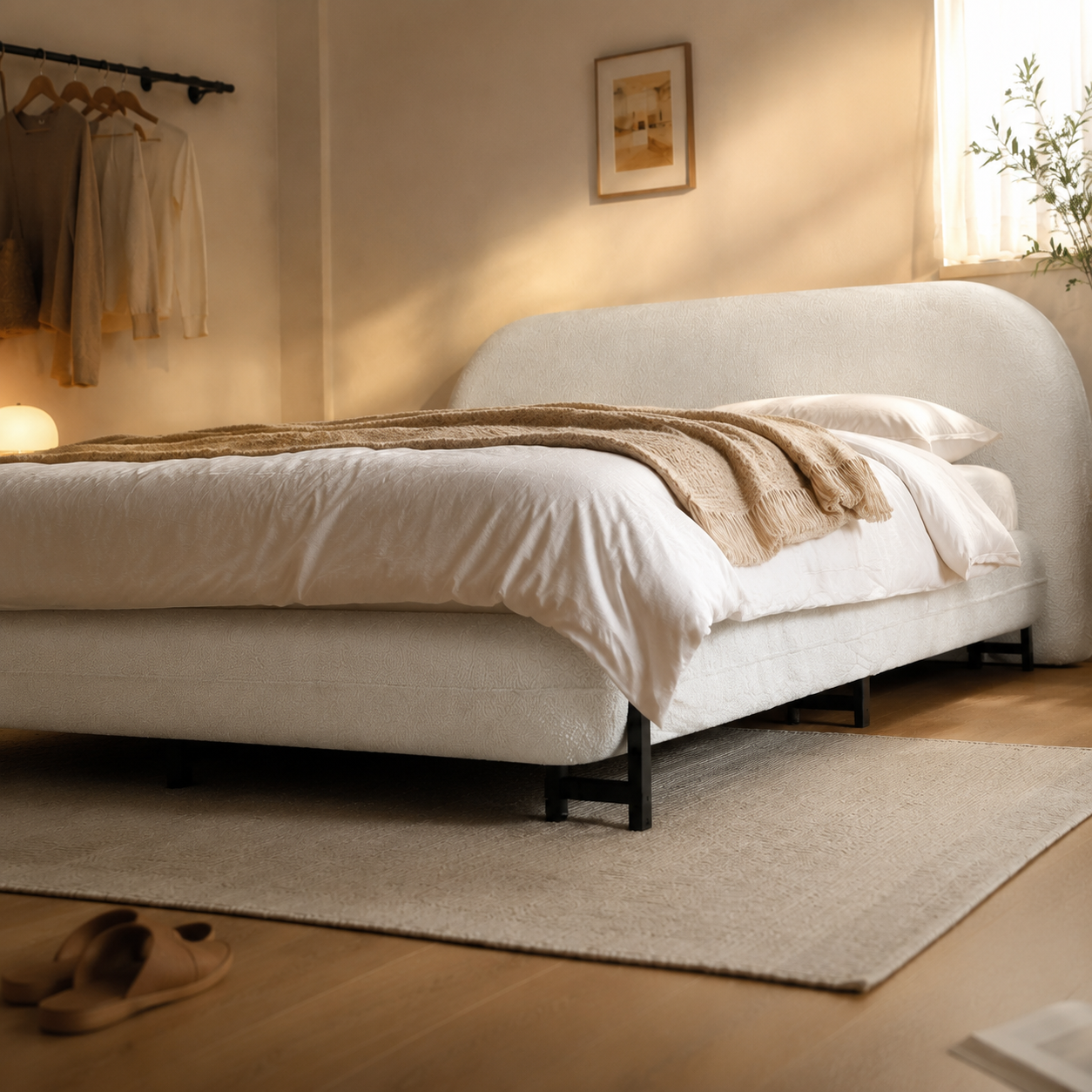 Boucle Upholstered Platform Bed