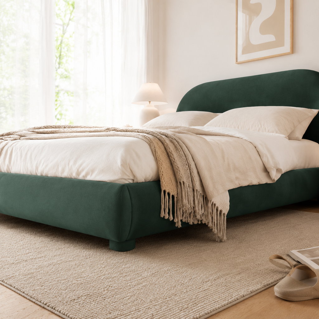 Boucle Upholstered Platform Bed