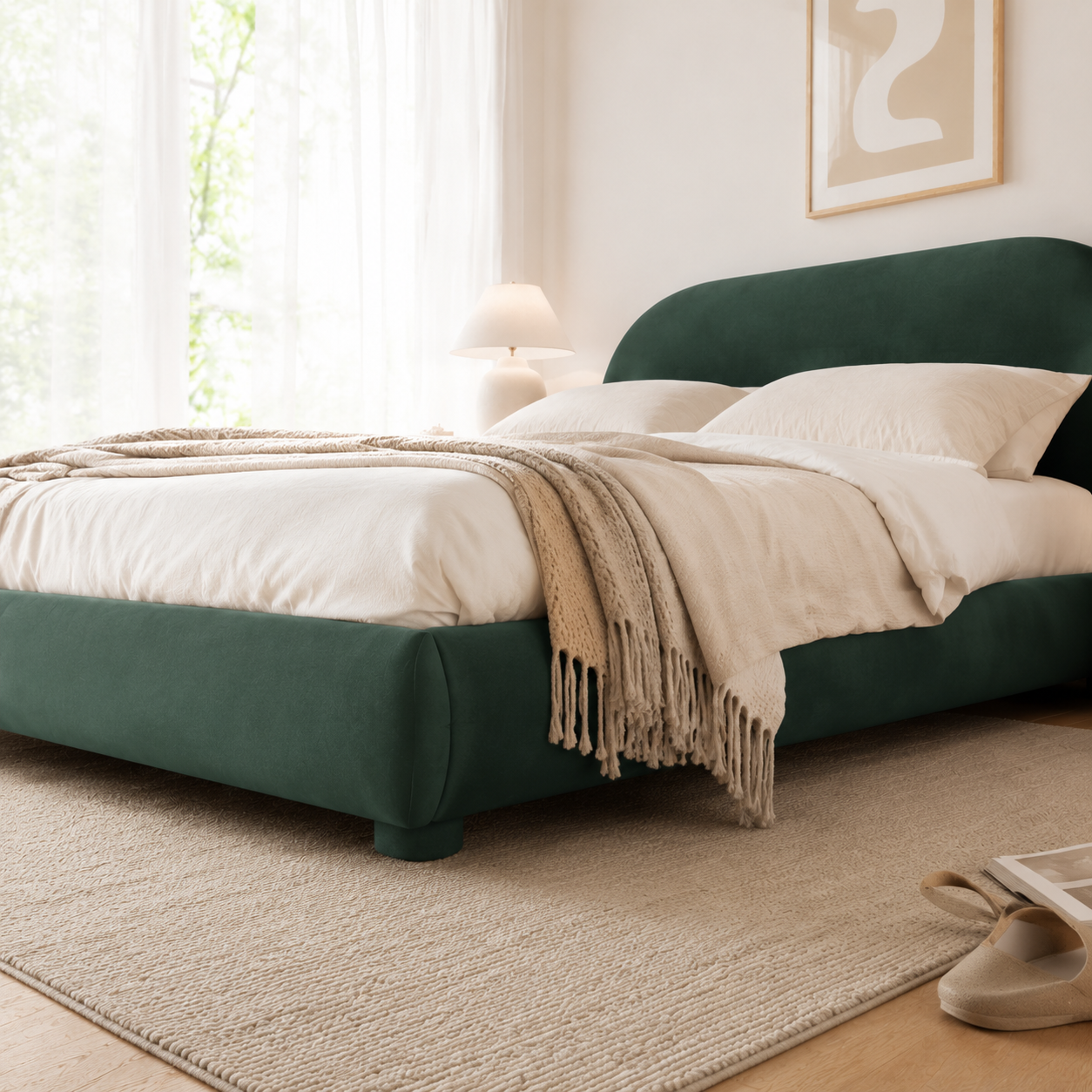 Boucle Upholstered Platform Bed