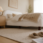 Cream Boucle Upholstered Platform Bed