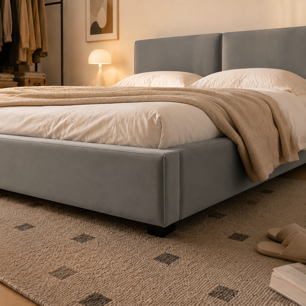 Velvet Upholstered Platform Bed