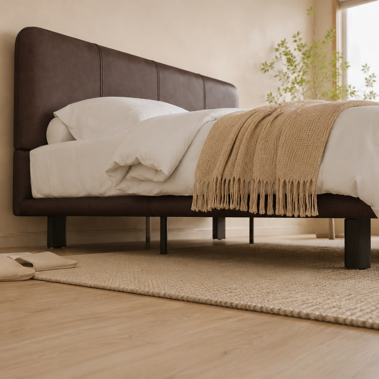 Floating PU Leather Platform Bed