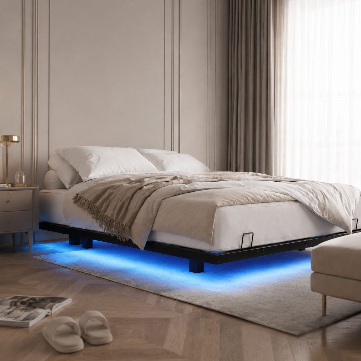 Floating Metal Platform Bed