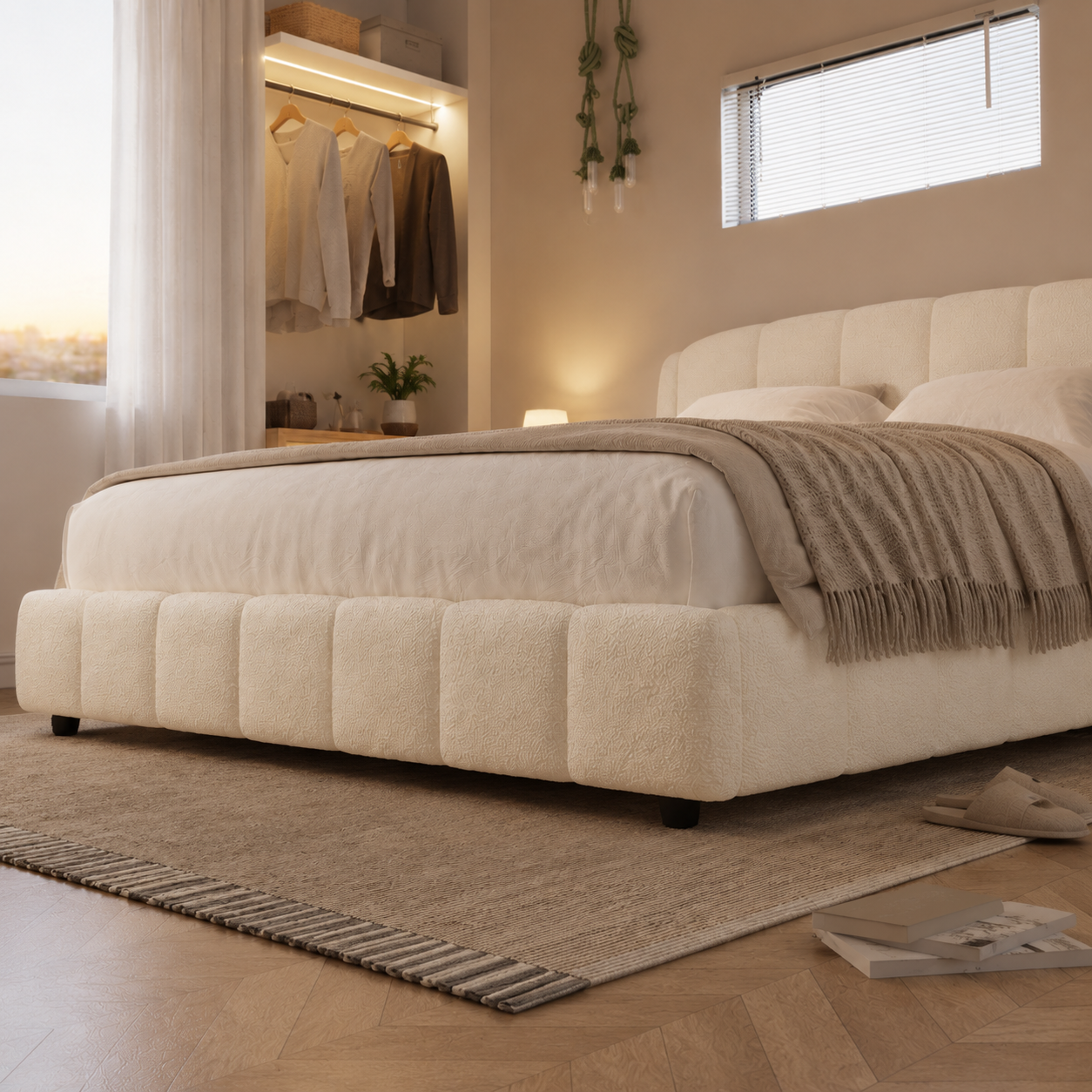 Boucle Upholstered Platform Bed