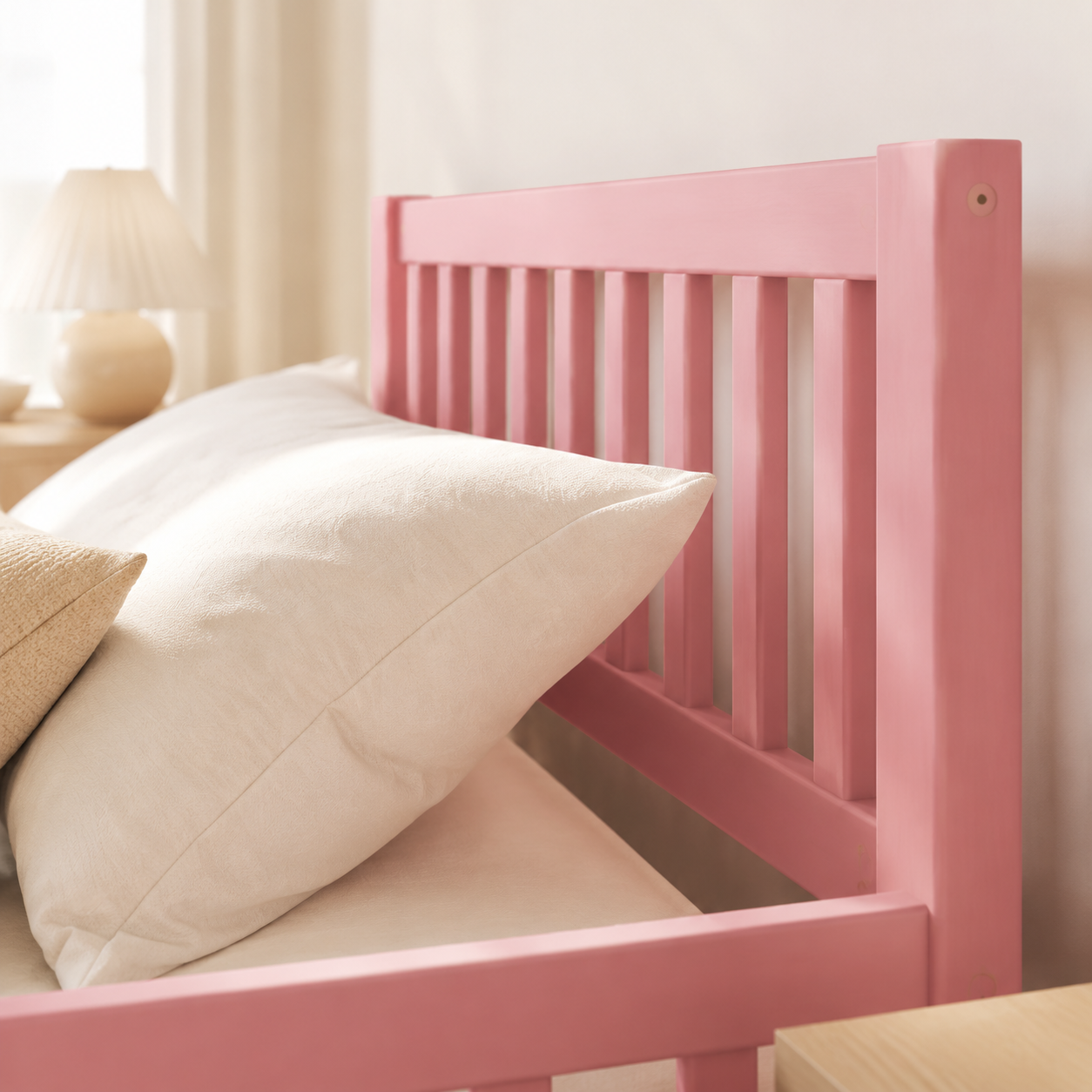 Wood Platform Bed with Guardrails on Both Sides