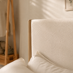 White Boucle Upholstered Platform Bed
