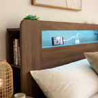 Wood Platform Bed with Bookshelf Storage Headboard