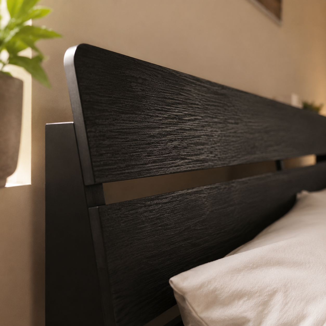 Wood Platform Bed with Bookshelf Storage Headboard