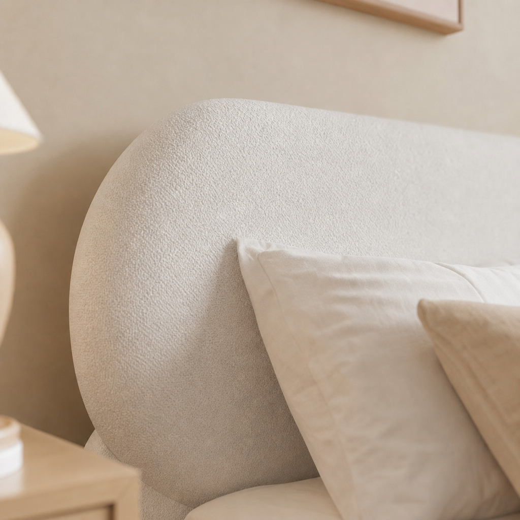 Cream Boucle Upholstered Platform Bed