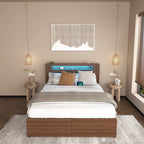 Wood Platform Bed with Bookshelf Storage Headboard