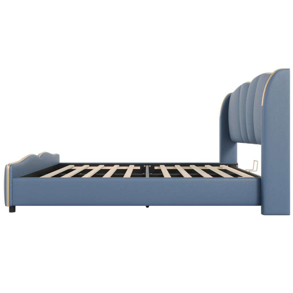 PU Leather Wingback Platform Bed