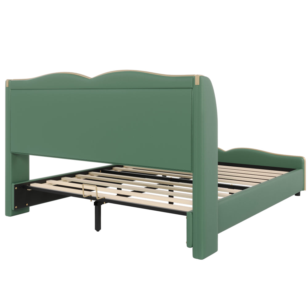 PU Leather Wingback Platform Bed