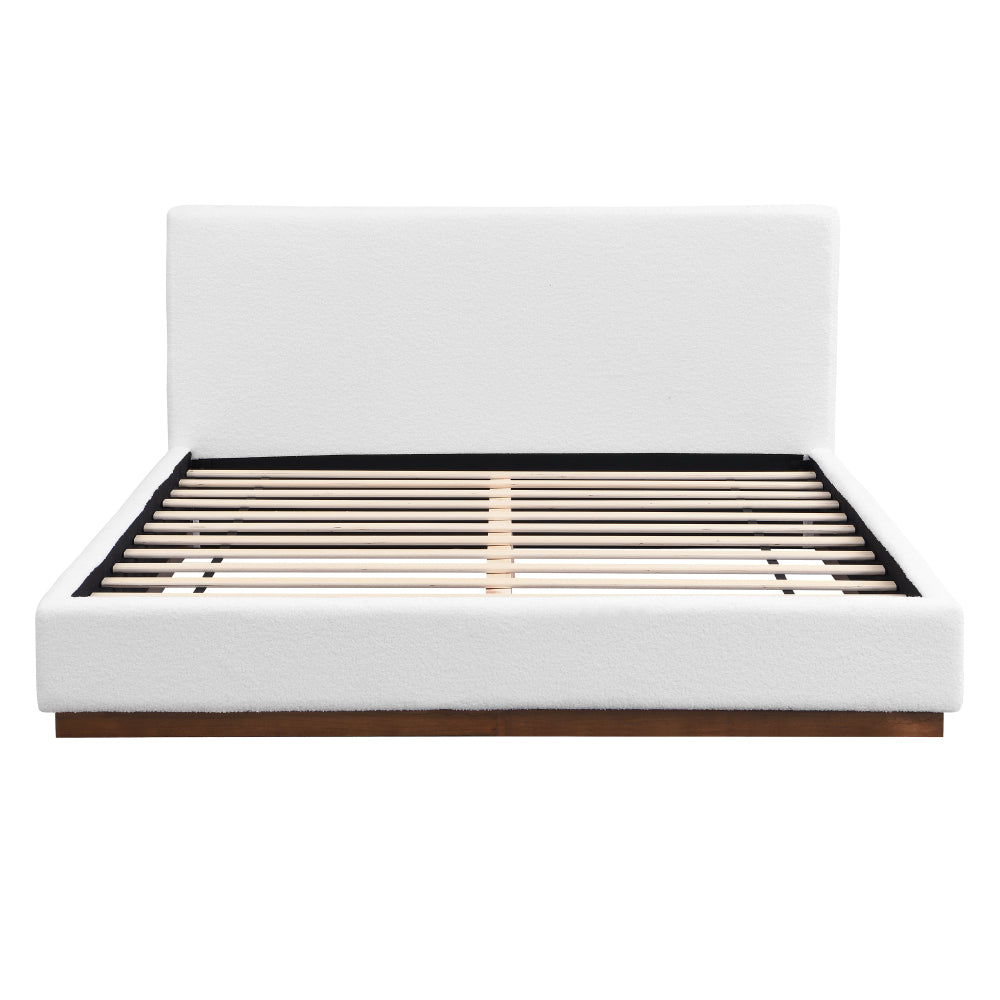 White Boucle Upholstered Platform Bed