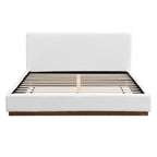 White Boucle Upholstered Platform Bed