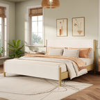 White Boucle Upholstered Platform Bed