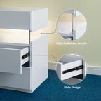 LED Nightstand with 3 Drawers & Acrylic Board — Multi-Color RGB LED Bedside Table | Modern Dresser | Spacious Nightstand Storage | Remote-Controlled Lighting | Bedroom, Living Room & Dorm | Particle Board + MDF | Grey+Gold