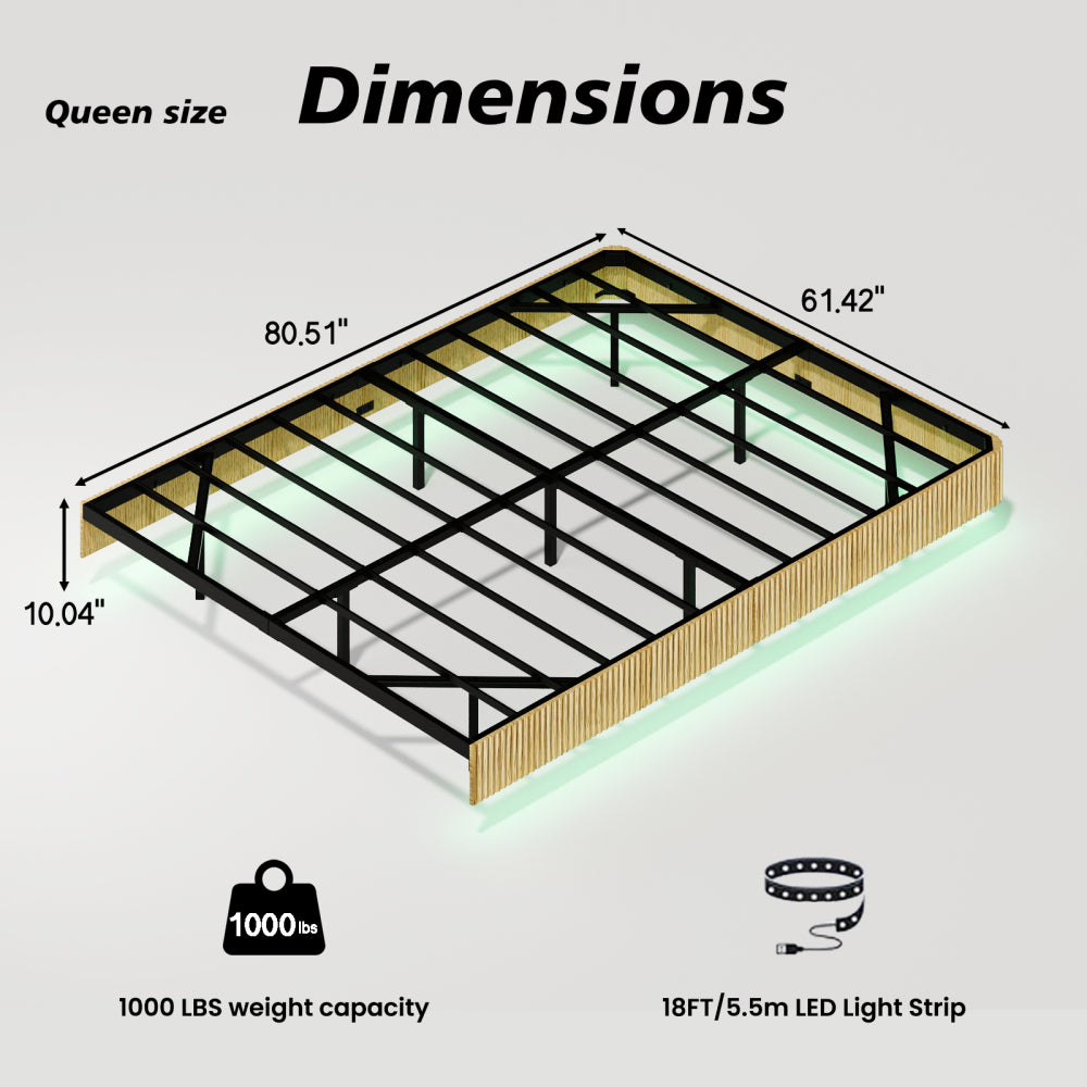 Oak King Floating Bed Frame with LED Lights