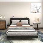 Wood Platform Bed with Bookshelf Storage Headboard